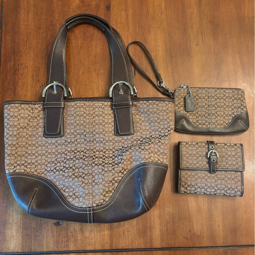 Brown and Tan Designer Coach Tote Bag Set